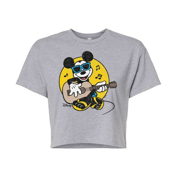 Disney - Mickey & Friends - Mickey Singing & Playing the Guitar - Flipflops & Sunglasses - Juniors Cropped Cotton Blend T-Shirt