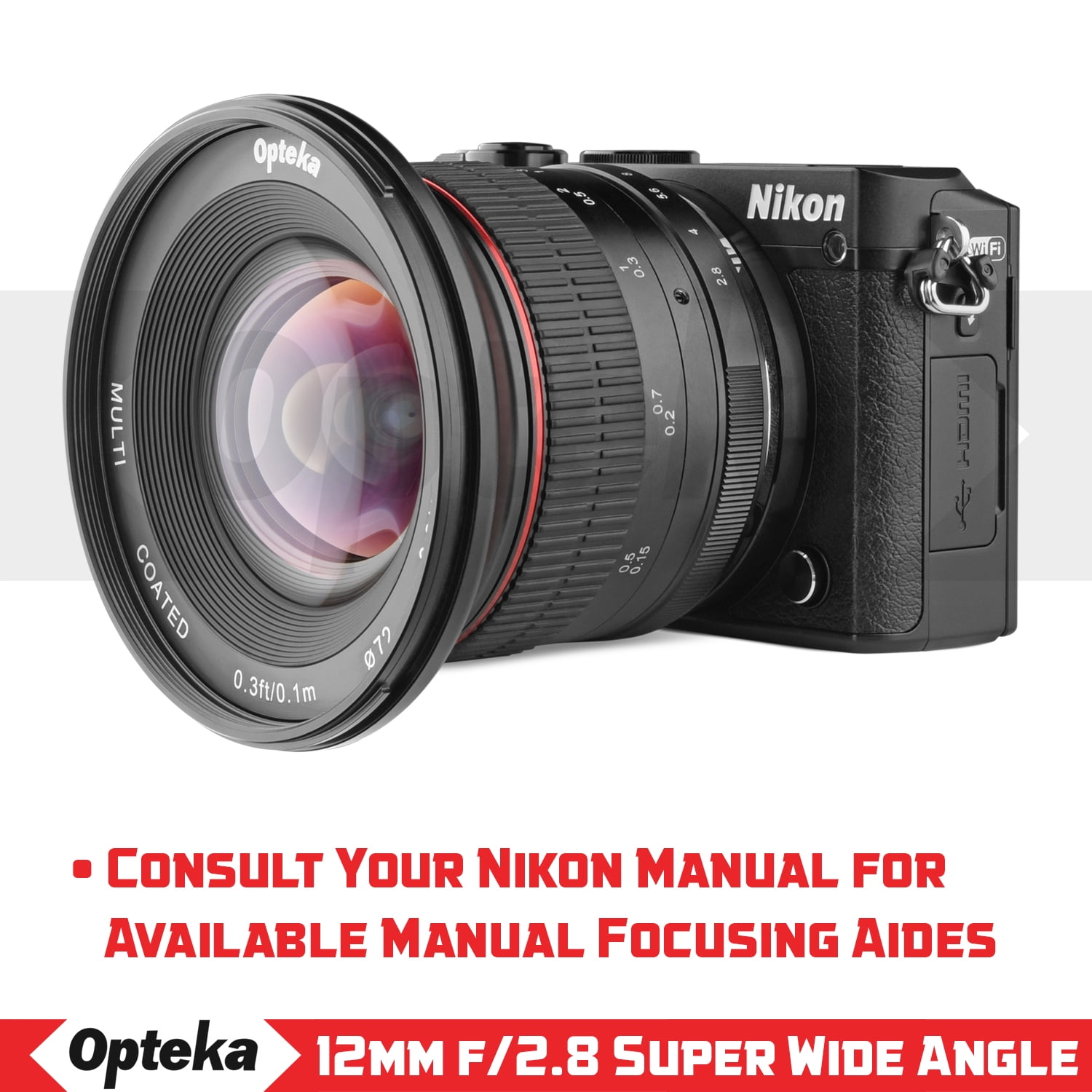 Opteka 12mm f/2.8 HD MC Manual Focus Wide Angle Lens for Fuji X Mount APS-C Opteka 12mm f&frasl;2.8 Manual Focus Prime Ultra Wide Angle Lens for
