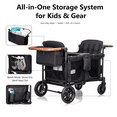 thumbnail image 4 of 4 Kids Wagon Stroller Push-Pull - Lightweight Travel Fold Tandem Trolley with 5-Point Harness,Adjustable Canopy&Handle,Snack Tray,Storage,Mom Bag,All-Terrain Wheels for Beach Travel Camping Shopping, 4 of 10