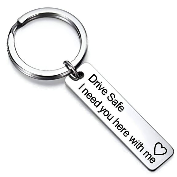 DESIGNICE Drive Safe Keychain for Him, Bag Pendant Boyfriend Birthday Gifts, Keychain Use I Love You Gifts for Him, Silver, Style1