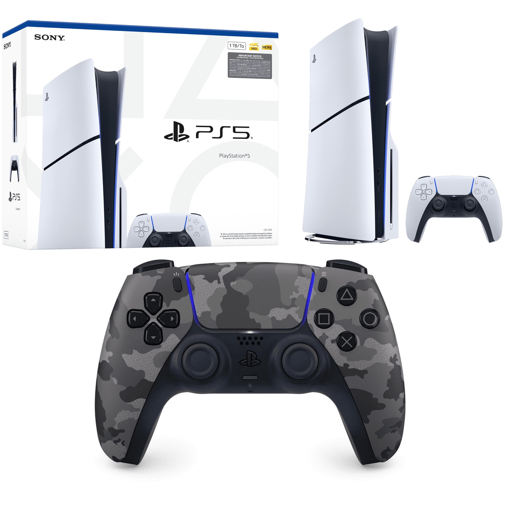 PlayStation 5 Disc Console Slim - 1TB with Sony PS5 DualSense Wireless Controller - Grey Camouflage