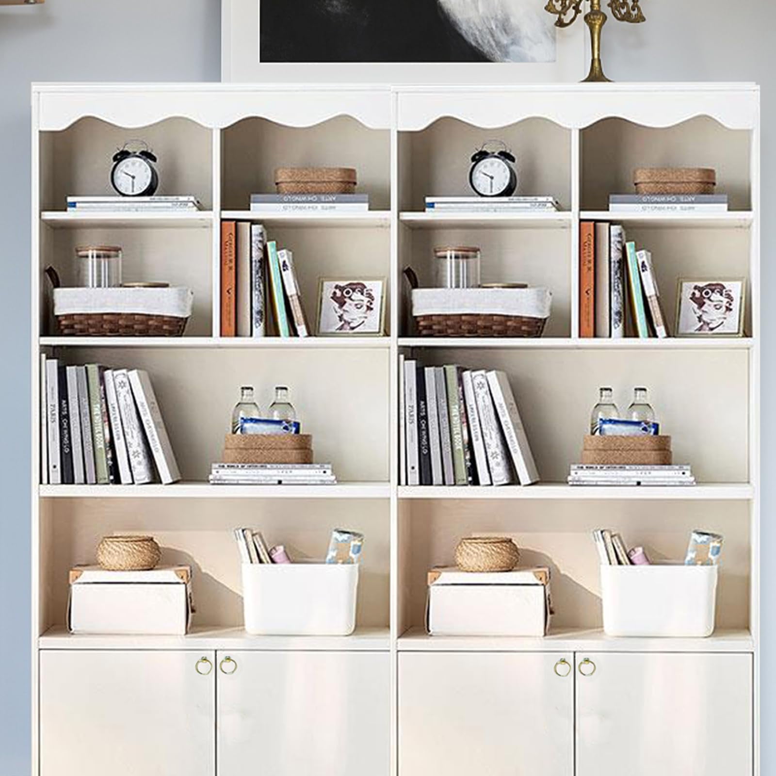 63 Inch Tall Bookshelf with Open Storage Shelves & Doors, 5-Tier  Modern Wooden Floor Standing Display Storage Shelves, Home Decor Furniture for Office, Living Room, Bedroom