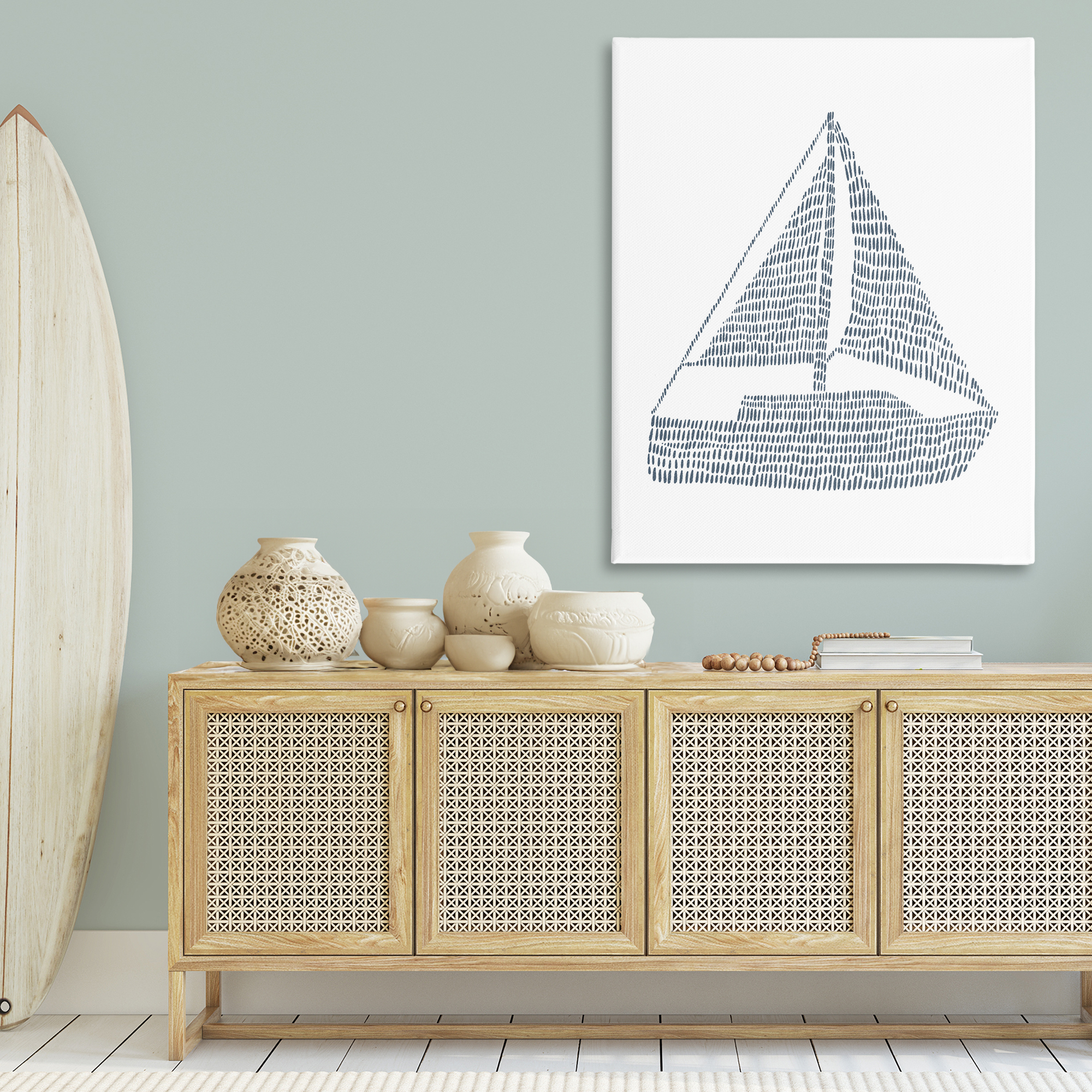 Stupell Industries Minimal Boat on White Coastal Painting Gallery Wrapped Canvas Art Print Wall Art, 36 x 48