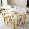 thumbnail image 3 of AWQM Bar Table Set, Modern Kitchen Table Set, Bar Counter Height Table Set with 2 PU Upholstered Stools, Dining Table Set with 4 Storage Shelves, Pub Table with Backrest for Small Space, White+Gold, 3 of 7