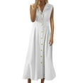 thumbnail image 2 of ERTUTUYI Women Fashion Summer A Line Dress Casual Sleeveless Lapel Mid Length Dress Loose Button Sundress Swing Party Dress White L, 2 of 5