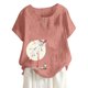 thumbnail image 1 of Camisas de Manga Corta para las Mujeres Blusas de Impresión Casual Botón Cuello Redondo, Top de Verano Ligero para el Día Y el Trabajo, 1 of 4