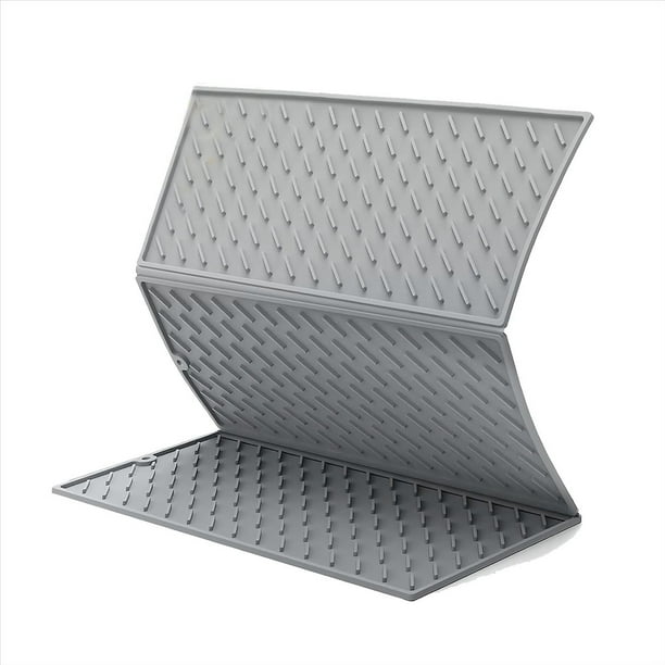 Alfombrilla de Silicona para Secar Platos para Encimera de Cocina, Alfombrilla Plegable Triple para Escurridor de Platos Grande, Alfombrilla de Secado con Gancho, 24 X 16 Pulgadas