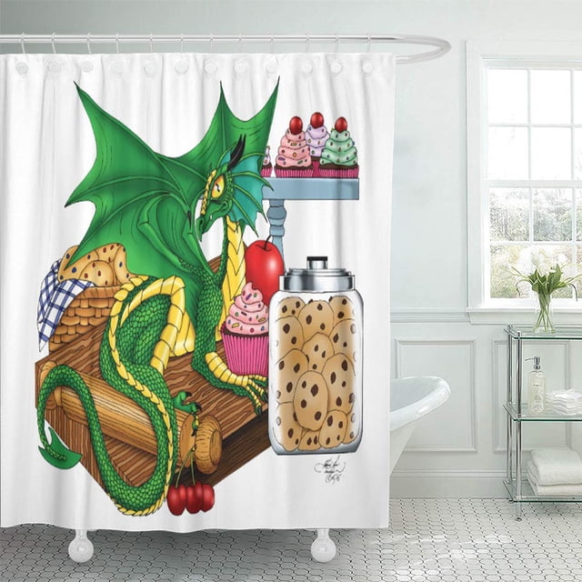 ABPHQTO Muffin Dragon Cookies Cupcakes Cherry Hornear Cocina Cortina de ducha 160x180 cm