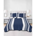 thumbnail image 2 of Quilts Full Size Bedding Set, Farmhouse Navy Blue Lightweight Quilted Comforter, Aesthetic Modern Line Striped Soft Reversible Bedspread Coverlet with Pillow Covers for All Season, 78" x 90", 2 of 7