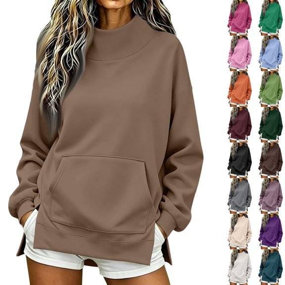 Basysin Sweatshirts For Women Side Slit Oversized Pullover Tops with Pocket | Long Sleeve Casual Sweatshirts Atheltic Workout Sweater Tops Fall Fashion