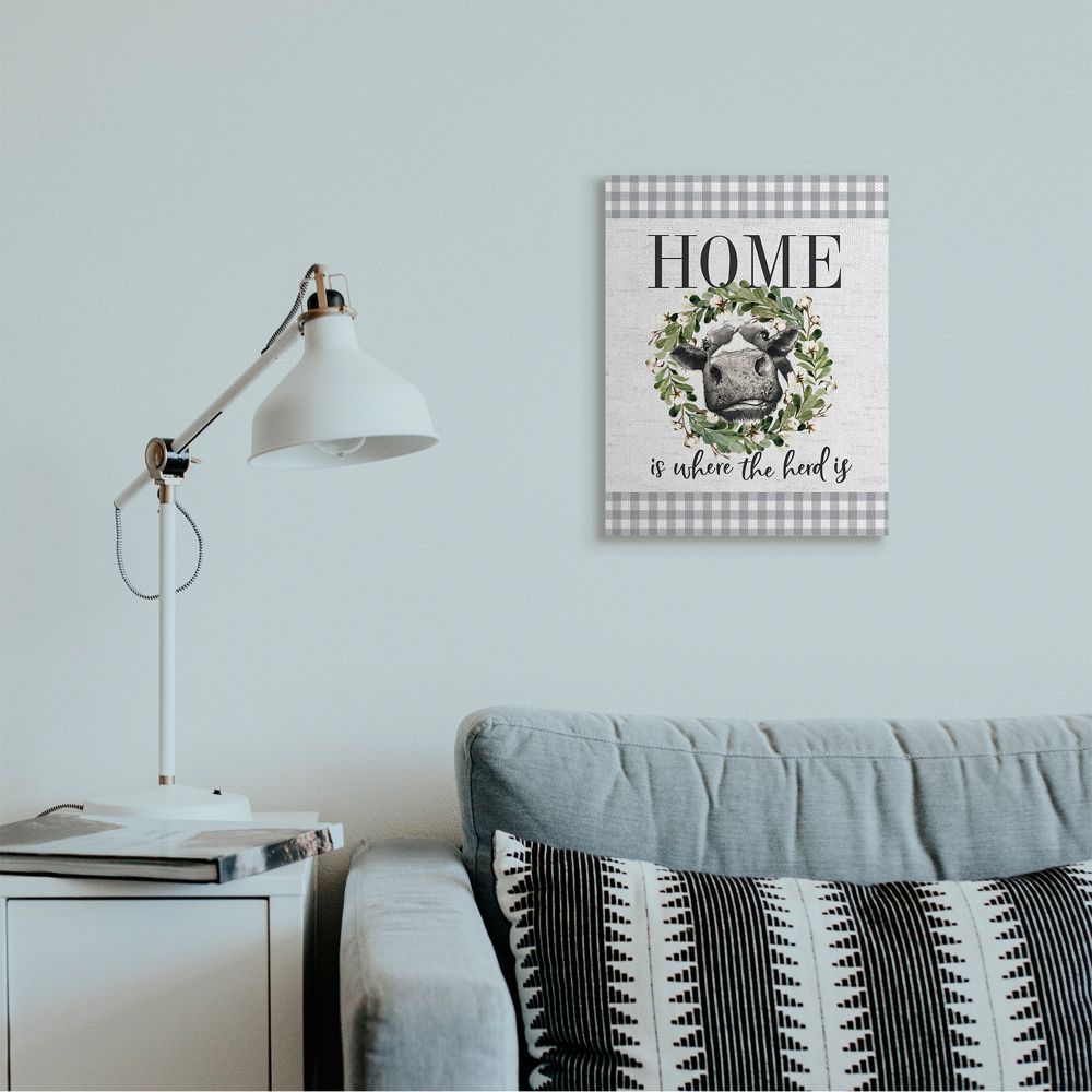 Stupell Industries Home is Where the Herd Is Farm Cow Pun Canvas Wall Art Design by Lettered and Lined
