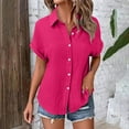 thumbnail image 2 of Summer T-Shirts For Womens Turndown Collar Blouse Tops Front Button Tee Short Sleeve Tops Plain Basic Tunic Blouses Baggy Boho Dressy Work Shirts Trends Lightweight Blouses 2025, 2 of 5