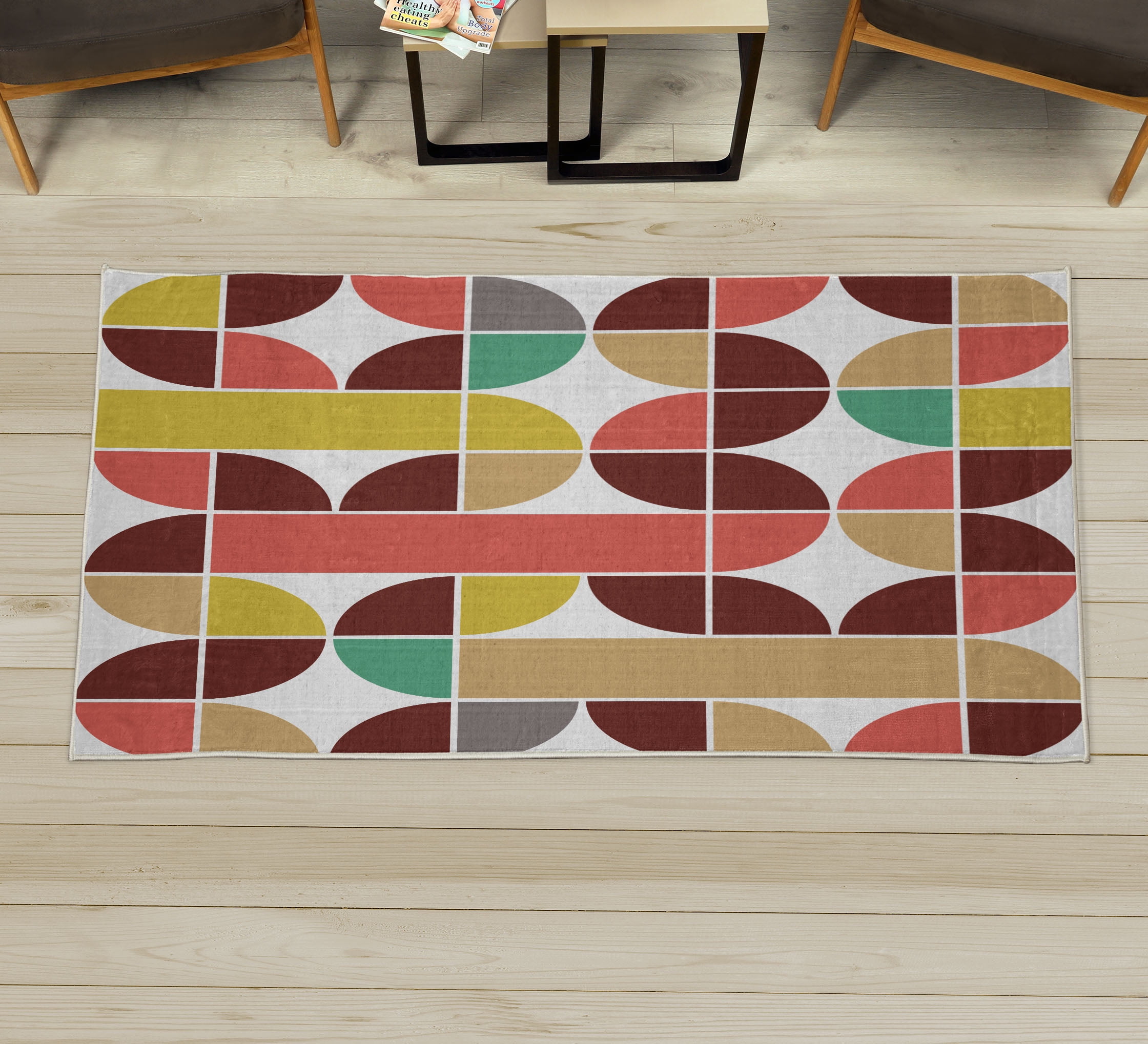 Retro Decorative Rug, Pop Art Funky Unusual Geometric Forms Mosaic ...