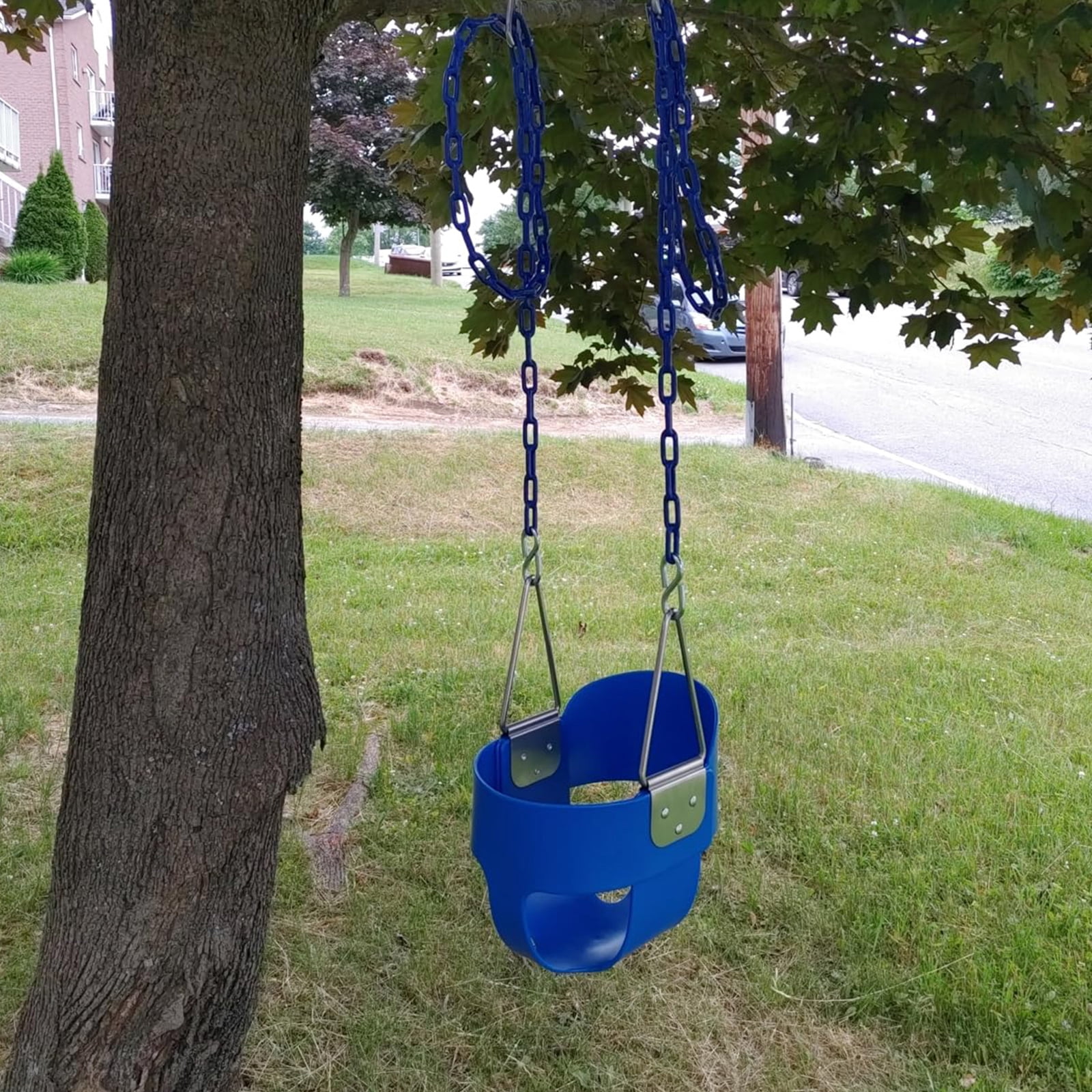 KINSPORY Toddler Swing Set, 59" Heavy-Duty Coated Iron Chains Baby Swing, High Back Full Bucket Infant Seat with Tree Straps, Backyard Outdoor Indoor
