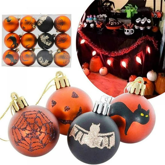 12 PCS Halloween Hanging Balls, Halloween Pumpkin Bat Spider Web Tombstone Shatterproof Ball for Halloween Wreath Ornaments Christmas Tree Ornaments and Party Decoration