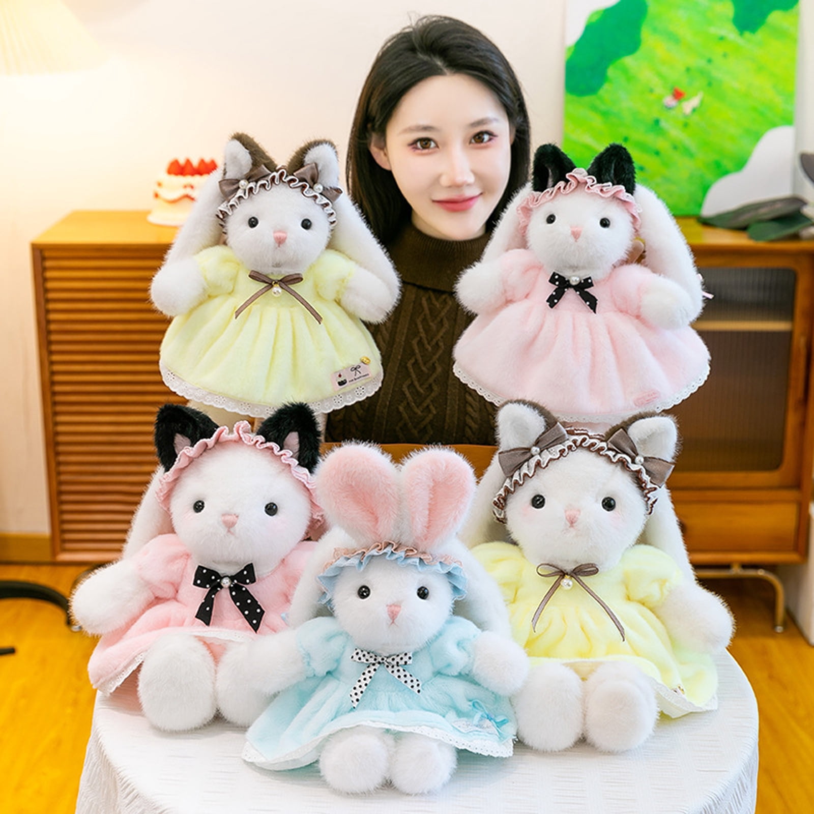 Plush Bunny Stuffed Animals Toys, Soft Adorable Plushies for Kids, Cute Yellow Rabbit Plush Toys, Holiday Birthday Gift for Children, Companionship Toy for Girls and Boys