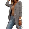thumbnail image 3 of Solid Color Womens Casual Long Sleeve Blazers One Button Jacket, 3 of 4