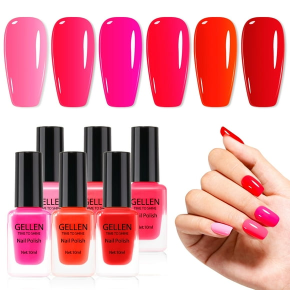 Esmalte de uñas GELLEN rojo y rosa, set de 10 ml, de secado rápido, resistente a las roturas