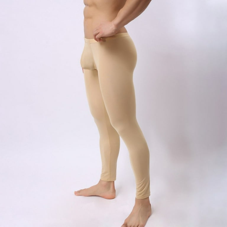 Mens Long Johns Underwear Soft Ice Silk Elastic Sports Legging