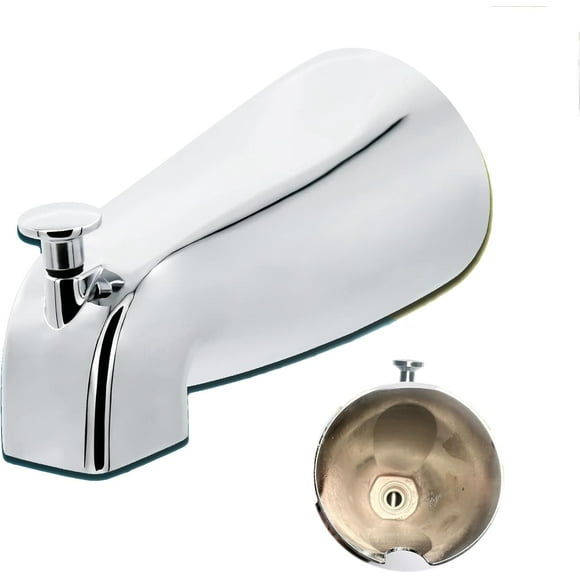 PinesC Universal Bathroom Tub Spout with Metal Tub Spout Cover Ring,5.3 Inches Reach Wall Front Mount Tub Spout with Shower Diverter 1/2'' IPS Inside Thread Bathtub Faucet Spout,Chrome