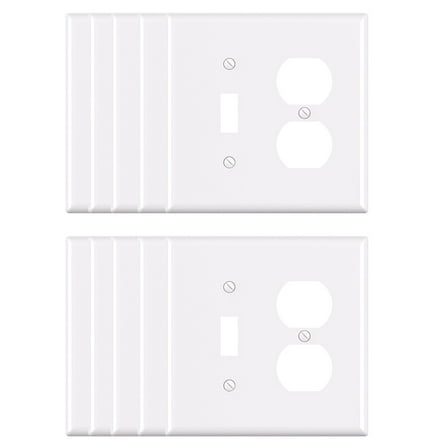 ELEGRP Wall Plate Midsize 1-Toggle/1-Duplex, 2 Gang,White (10-Pack)