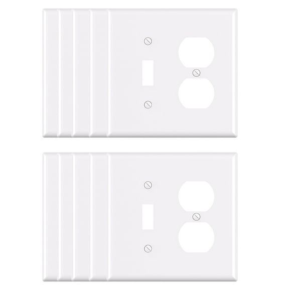ELEGRP Wall Plate Midsize 1-Toggle/1-Duplex, 2 Gang,White (10-Pack)
