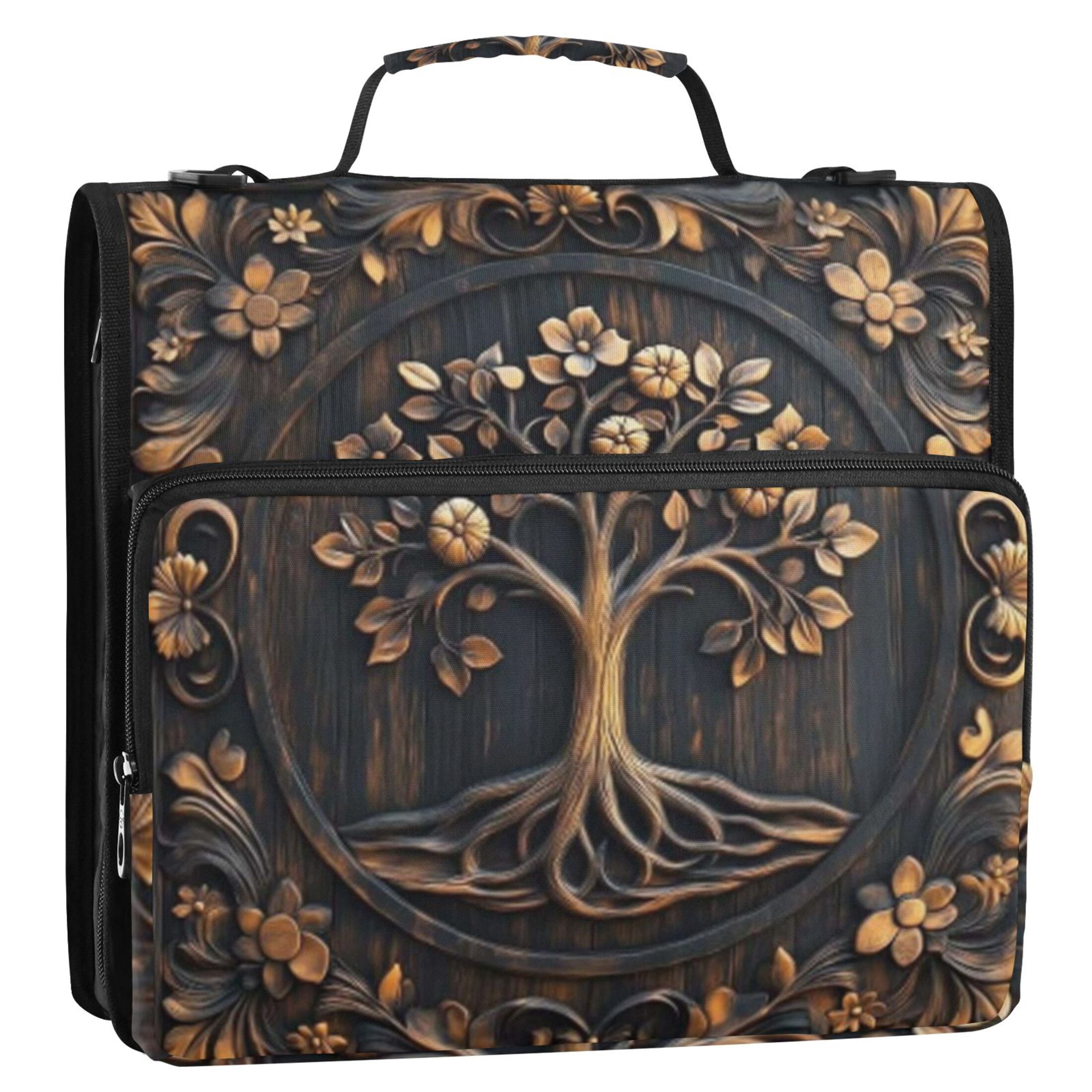 Zipper Binder Farmhouse Tree Of Life 1.5 Inch Binder Folder Bag with Shoulder Strap and Handle