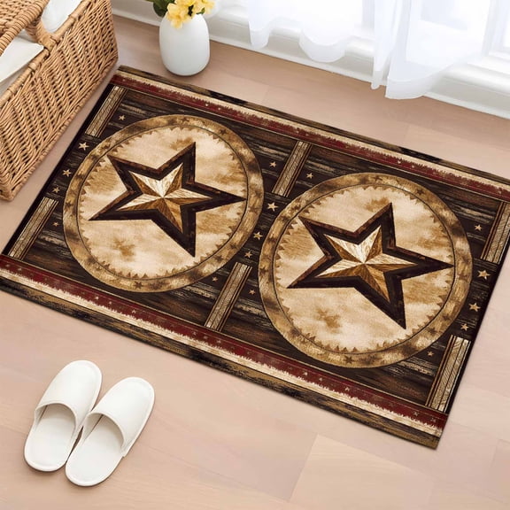 Vintage Brown Star Western Bathroom Rug Washable 2x3 Entryway Rug Non Slip Country Wooden Front Door Mat Low Pile Indoor Doormat Throw Floor Carpet for Kitchen Bedroom Entrance