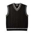 thumbnail image 4 of Breezora Womens College Style Fall Cable Knit V Neck Sweater Vest Ribbed Cropped Loose Sleeveless Layering Top, 4 of 9