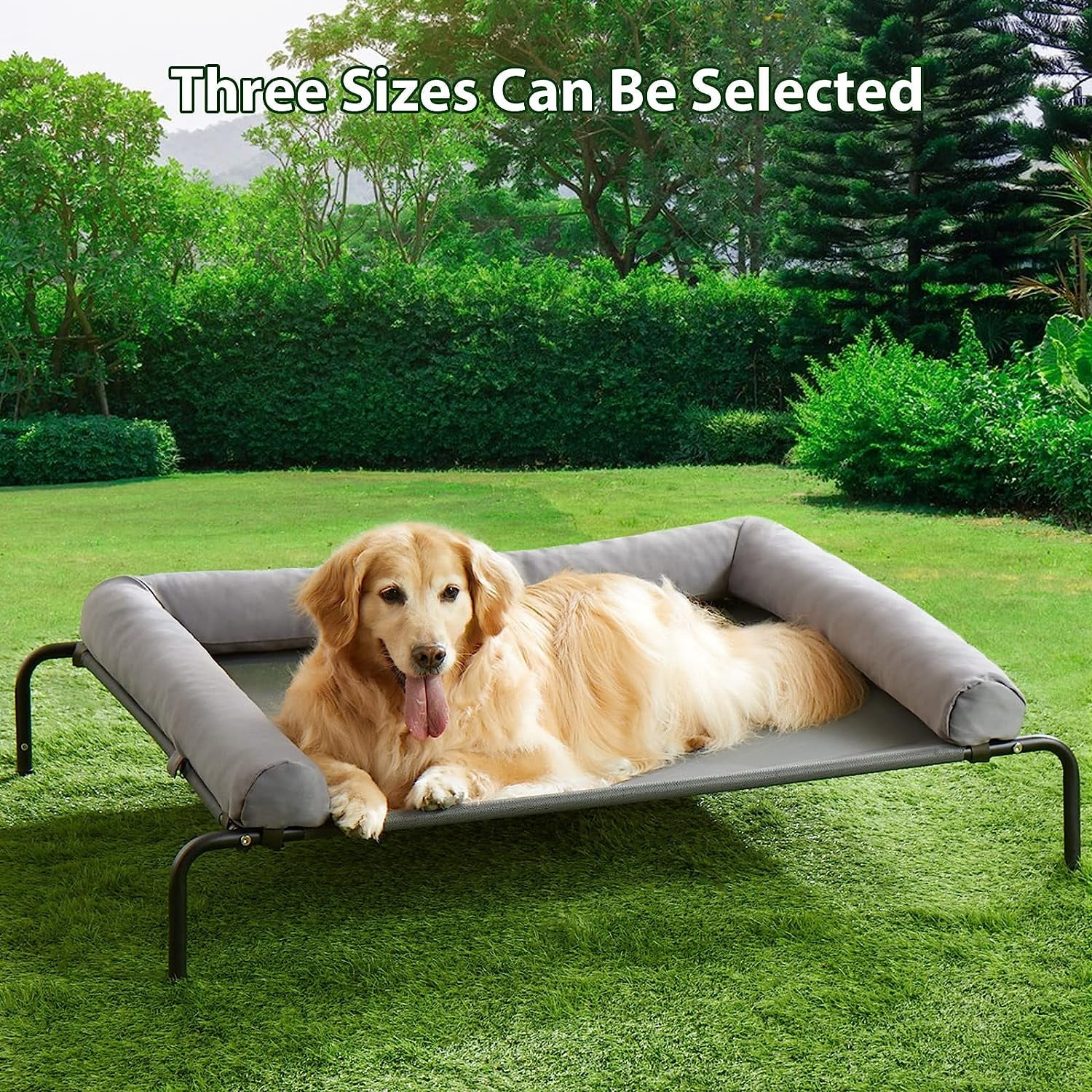 Cooling Elevated Dog Bed for Large Dogs – Waterproof Raised Dog Cot with Slope Headrest, Breathable Teslin Mesh, Durable & Portable Pet Bed for Indoor and Outdoor Use, Black