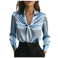 thumbnail image 2 of ClodeEU Women's Silk Blouse,Long Sleeve V Neck Shirt,Casual Elegant Satin Slim Tops Blue,Womens Plus XL, 2 of 3