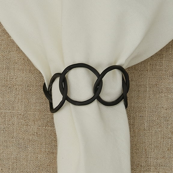 Split P Circles Links Black Napkin Ring Set of 4