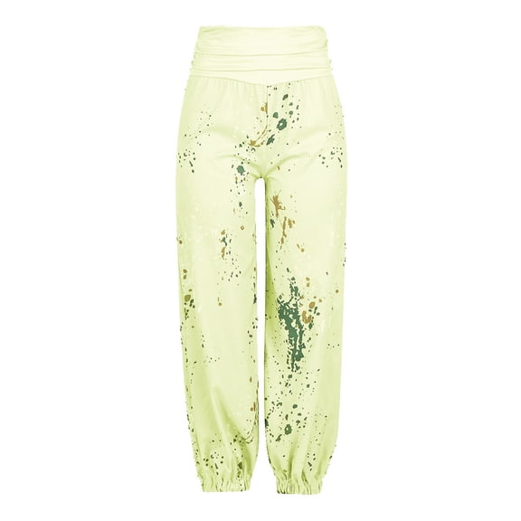 Wuphunn Casual Lightweight Boho Harem Pants High Smocked Waist tie dye pants women yoga daily wear Yellow S