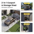 thumbnail image 3 of VENTOPYR 12 ft x 25 ft 2-in-1 Carport with Storage Shed, Heavy Duty Steel Frame Car Canopy with 12" x 3" Tool Shed, Dark Gray, 3 of 13