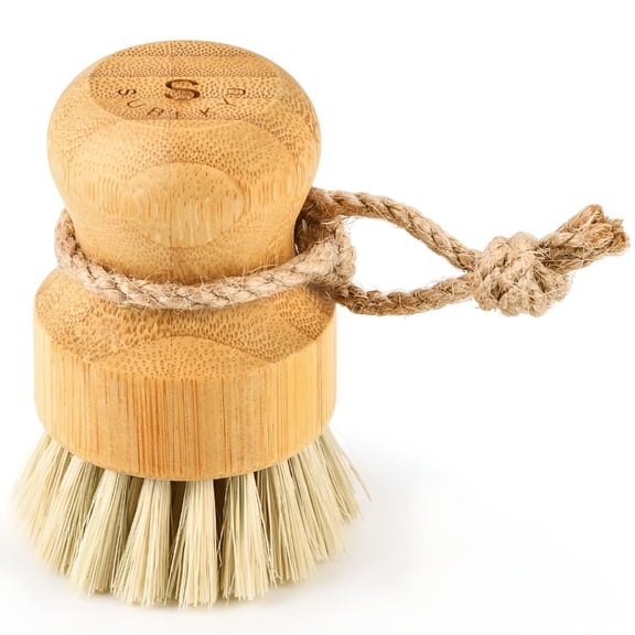ACDANC Bamboo Dish Scrub Brushes for Kitchen,Cleaning Scrubber for Washing Cast Iron Pan/Pot,Natural Sisal Bristles,1 Pack