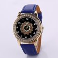 thumbnail image 2 of Reloj de cuarzo con banda de cuero de PU a la moda, reloj femenino con diamantes de imitación y esfera redonda grande (azul), 2 of 5