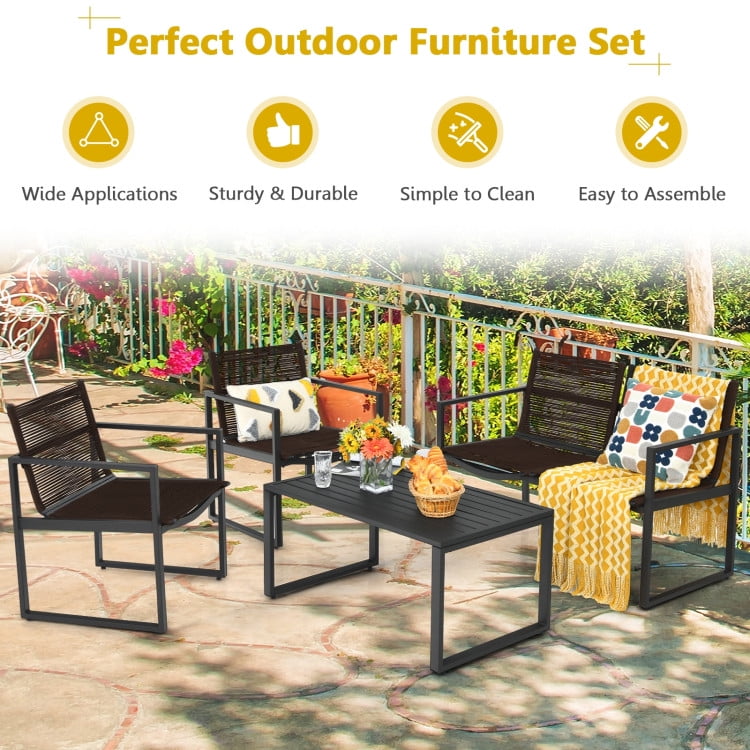 Aimee Lii 4 Pieces Patio Furniture Conversation Set with Sofa Loveseat, Small Patio Set, Black Aimee Lii 4 Pieces Patio Furniture Conversation Set with Sofa Loveseat, Small Patio Set, Black