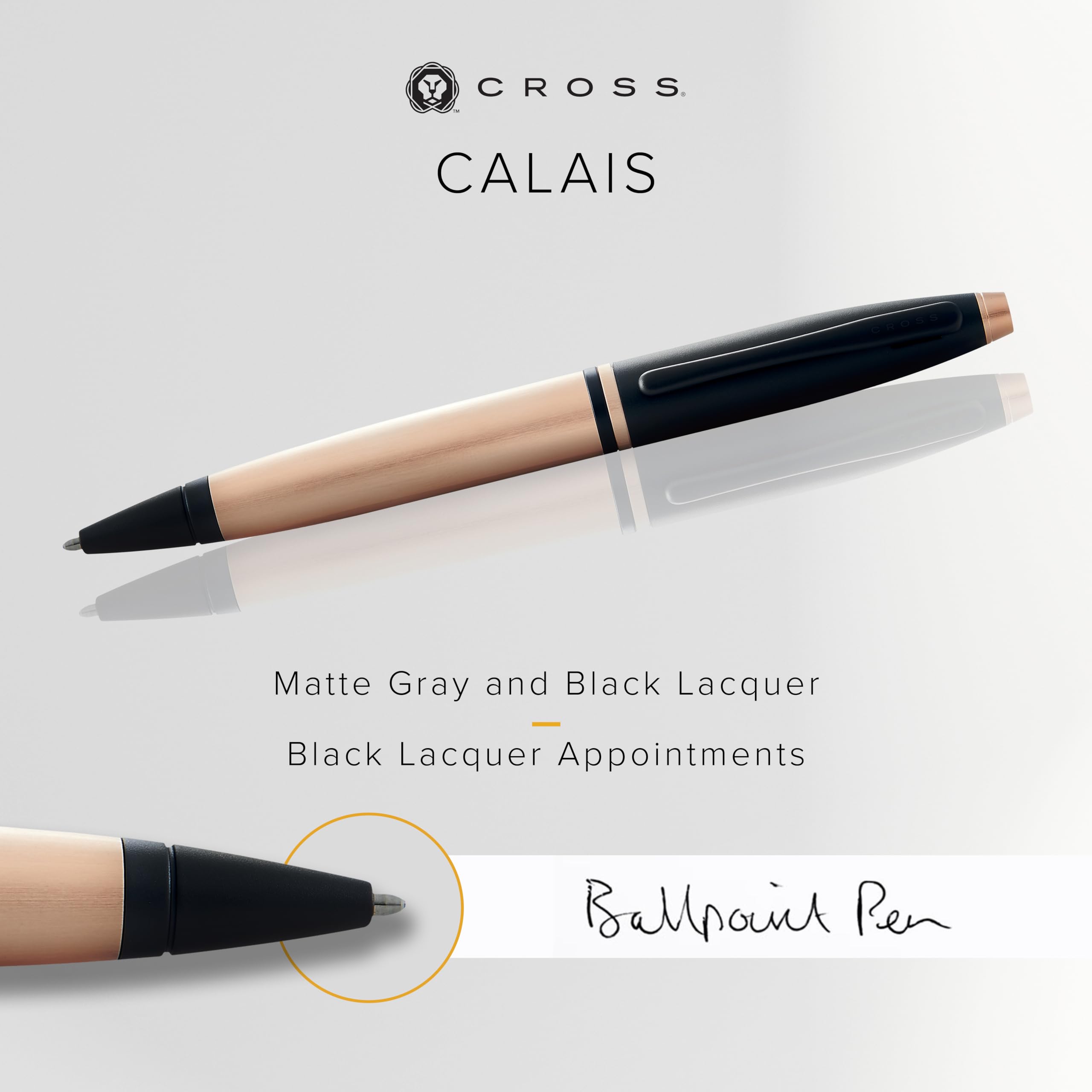 Cross Calais Brushed Rose Gold Plate and Black Lacquer Ballpoint Pen