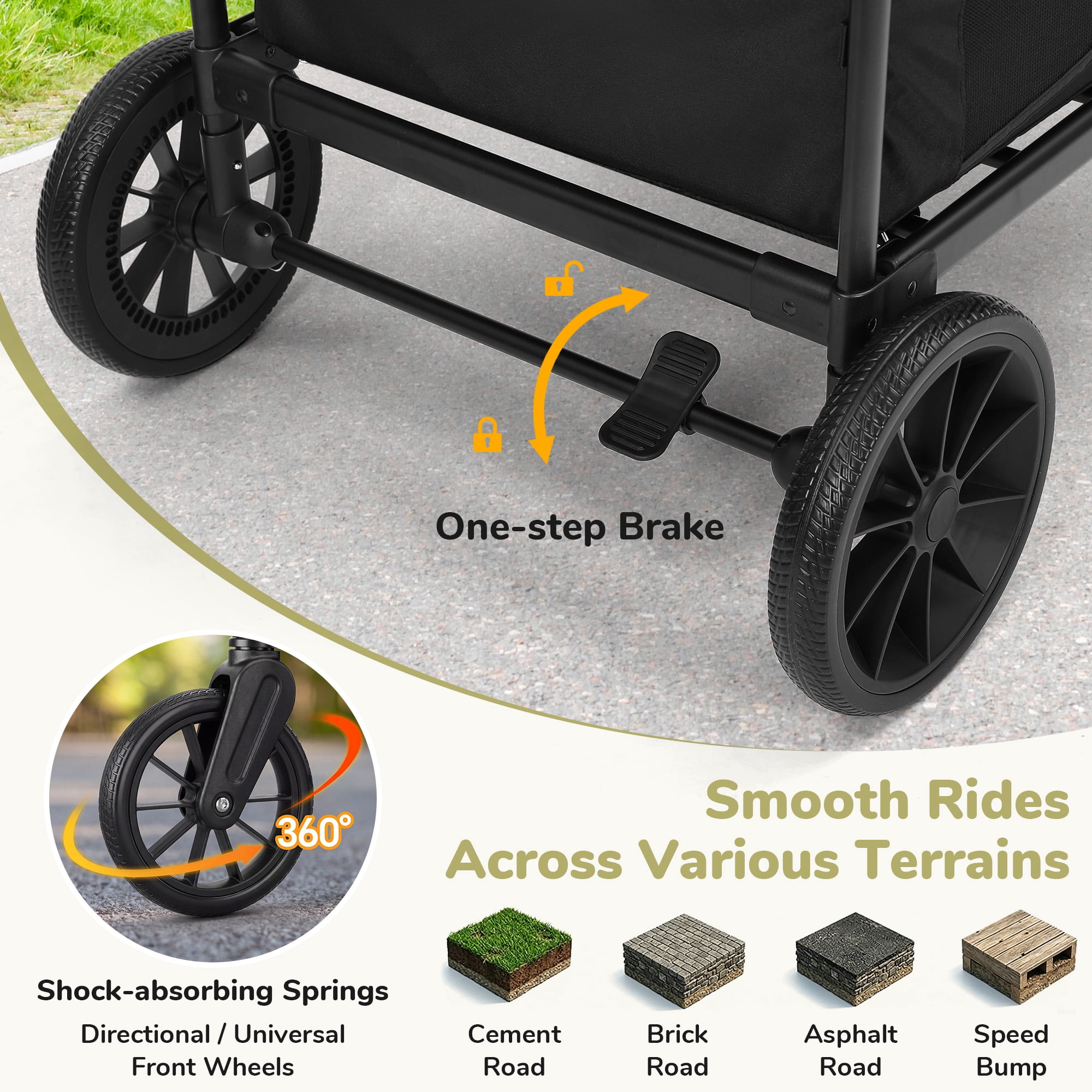 Neche Collapsible Wagon Stroller 4 Seater with 5-Point Harnesses, Canopy, Storage Bag, Adjustable Handlebar, 2 Cup Holders, Grey