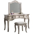 thumbnail image 5 of Contemporary Retro Vanity Set with Stool Antique White Wooden Bedroom Mirror w Floral Mold Cushion Stool 1pc Vanity, 5 of 8