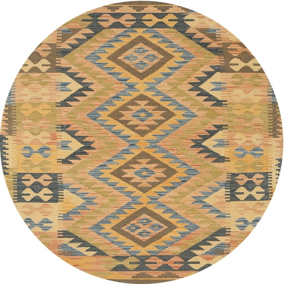 Ahgly Company Machine Washable Indoor Round Traditional Dark Gold Brown Area Rugs, 3' Round