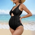 thumbnail image 2 of TOWED22 Maternity Swimsuit One Piece Maternity Bathing Suit Round Neck Adjustable Shoulder Strap Pregnancy Swimwear(Z03-Black,S), 2 of 6