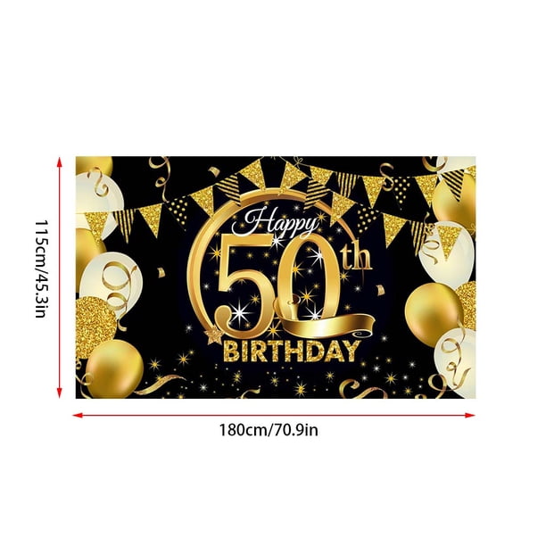 Bannière De 50e Anniversaire – Toile De Fond Extra Large 185x115 Cm – Noir Et Or – Réutilisable