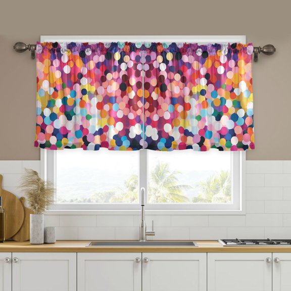 Yayeee Kitchen Curtains Tier Set of 2 Light Filtering 57"x24" Over Sink Window Panels, Black Colorful Circles