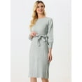 thumbnail image 2 of DARING DIVA Knit Belted Crew Neck Lantern Sleeves Pleated Sweater Dresse XS Grey, 2 of 6