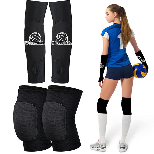 Volleyball Knee Pads and Volleyball Arm Sleeves, Volleyball Accessories with High Protective Padding Volleyball Knee Pads Thumb Holes Arm Sleeves for K
