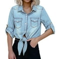 thumbnail image 1 of HUITKMM Chemises pour Femmes Nouées devant Chemise en Denim avec Manches Courtes et Cape Détachable, 1 of 5