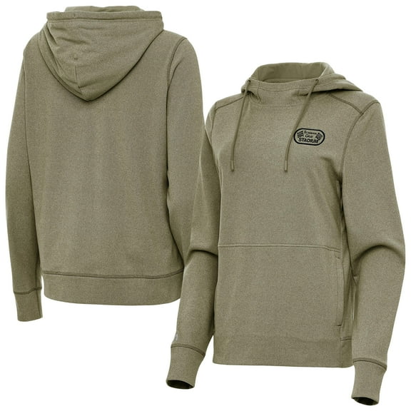 Women's Antigua Olive Bowman Gray Stadium Justice Pullover Hoodie