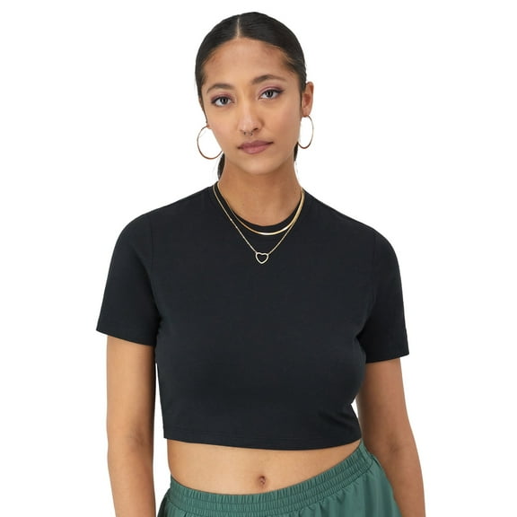 Champion Womens Soft Touch Crewneck Short Sleeve Tiny T Shirt Black Size L NWT