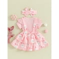 thumbnail image 4 of Jxzom Toddler Baby Girl Summer Clothes 3 6 12 18 24 Months Short Sleeve Ribbed Romper Floral Suspender Skirt Dress Headband Set, 4 of 8